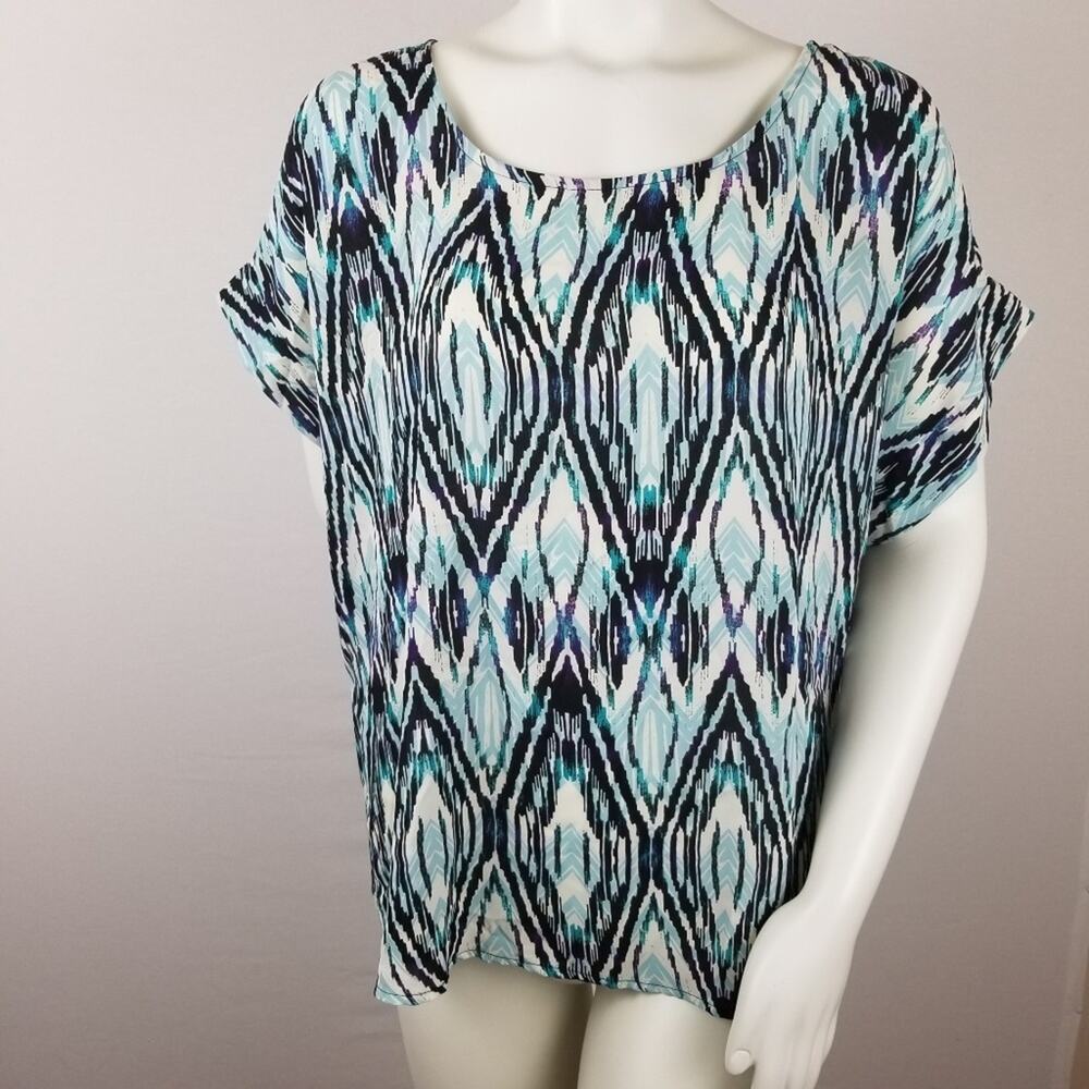 Tua Blouse 1X Open Back Overlay Top Damask